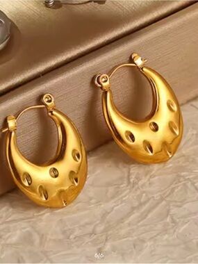 Polished Gold plated Sculpted Hoop Earrings for Women